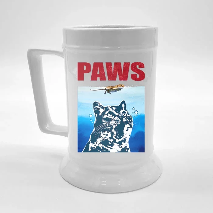 Paws Jaws Cat Fun Funny Kitten Kitty Lover Cat Paws Cat Gift Front & Back Beer Stein