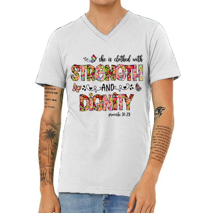 Prayer Jesus Clothed With Strength And Dignity V-Neck T-Shirt