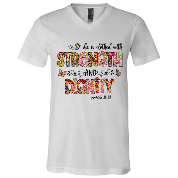 Prayer Jesus Clothed With Strength And Dignity V-Neck T-Shirt