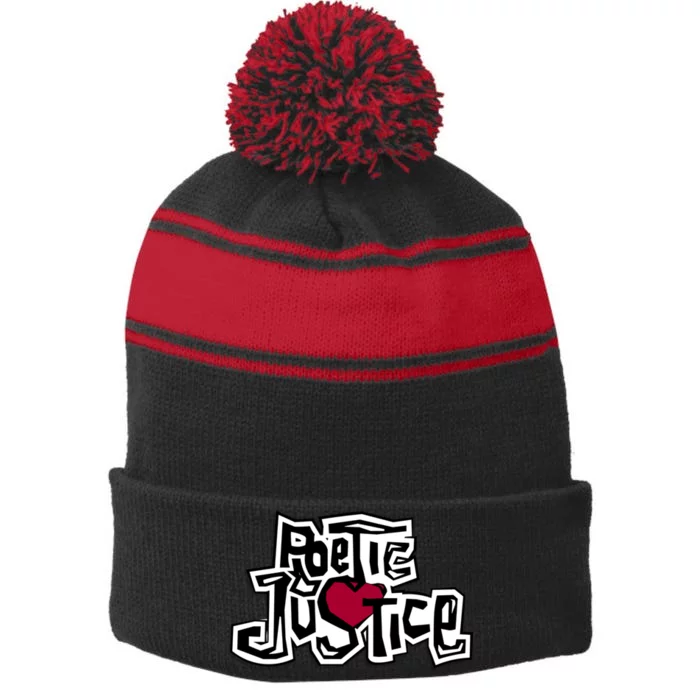 Poetic Justice From Old School HIPHOP Stripe Pom Pom Beanie