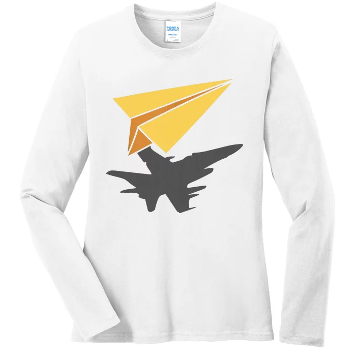 Paper Jet Fighter Plane Airplane Aviation Aircraft Airfield Ladies Long Sleeve Shirt