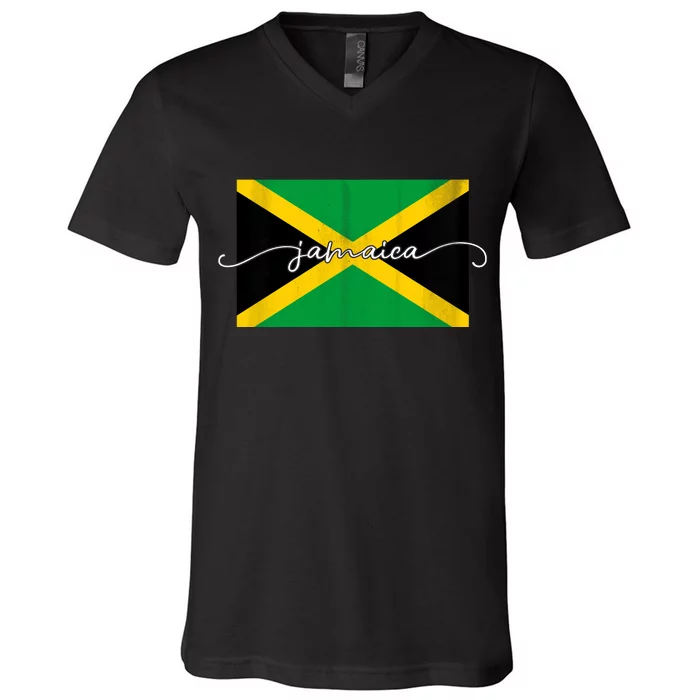 Proud Jamaican Flag Jamaica Pride V-Neck T-Shirt