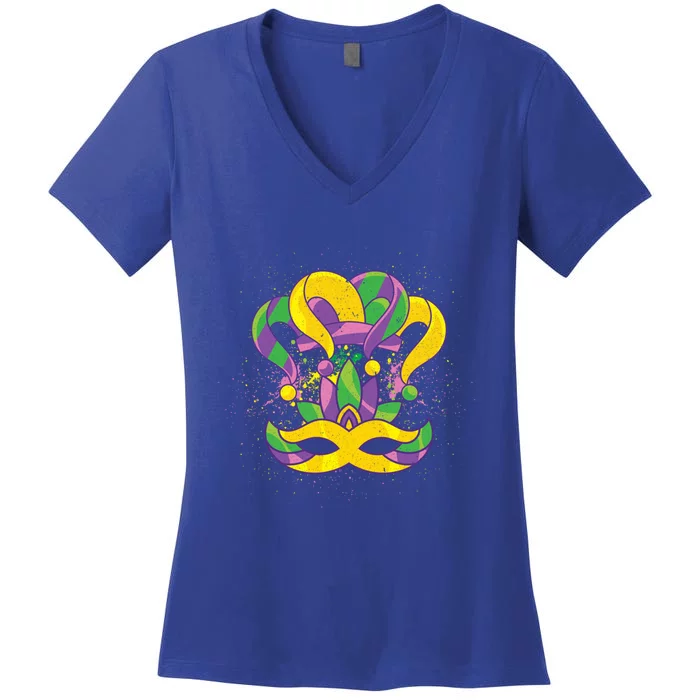 Parade Jester Hat Masquerade Carnival Costume Mardi Gras Gift Women's V-Neck T-Shirt