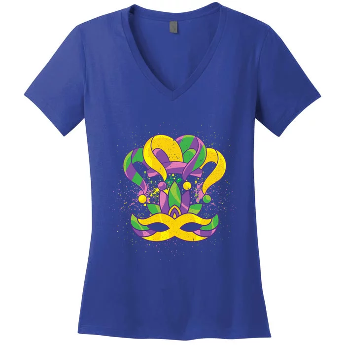 Parade Jester Hat Masquerade Carnival Costume Mardi Gras Gift Women's V-Neck T-Shirt