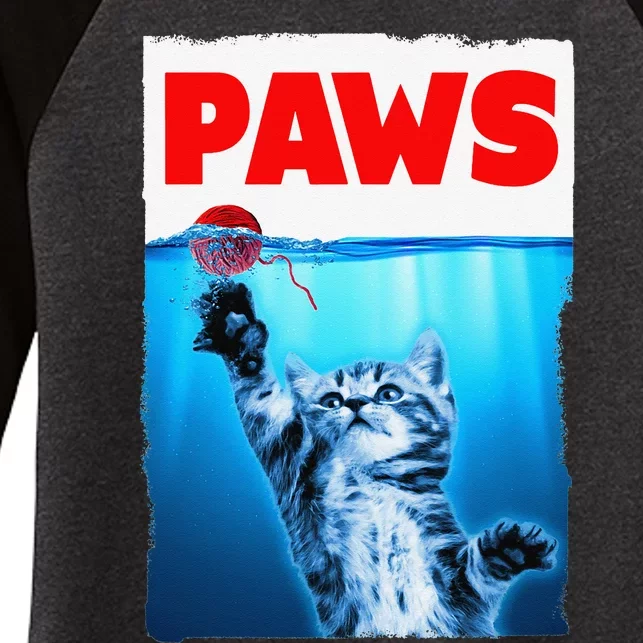 Paws Jaws Kitten Ball String For  Feline Lovers Women's Tri-Blend 3/4-Sleeve Raglan Shirt