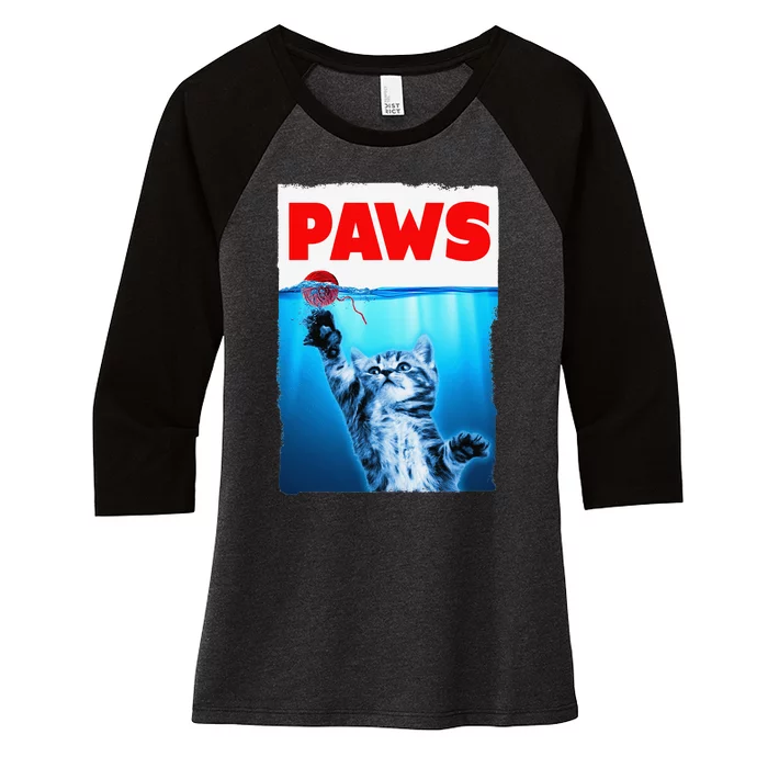 Paws Jaws Kitten Ball String For  Feline Lovers Women's Tri-Blend 3/4-Sleeve Raglan Shirt