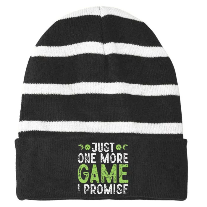 Pickleball Just One More Game I Promise Funny Striped Beanie with Solid Band