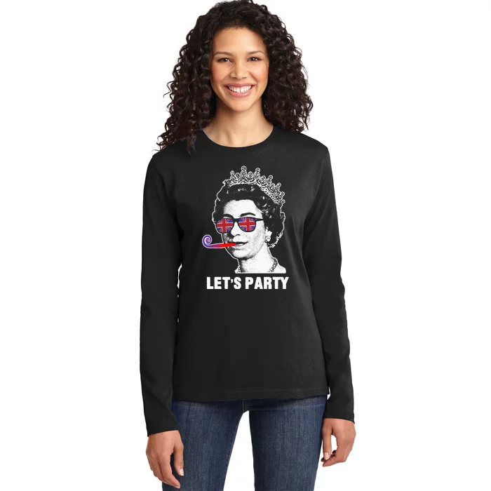 Platinum Jubilee. Queen & Union Jack LetS Party Funny Queen Ladies Long Sleeve Shirt