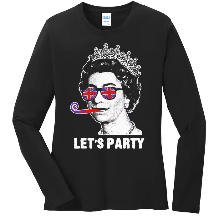 Platinum Jubilee. Queen & Union Jack LetS Party Funny Queen Ladies Long Sleeve Shirt