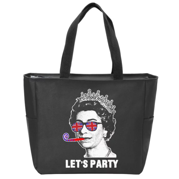 Platinum Jubilee. Queen & Union Jack LetS Party Funny Queen Zip Tote Bag