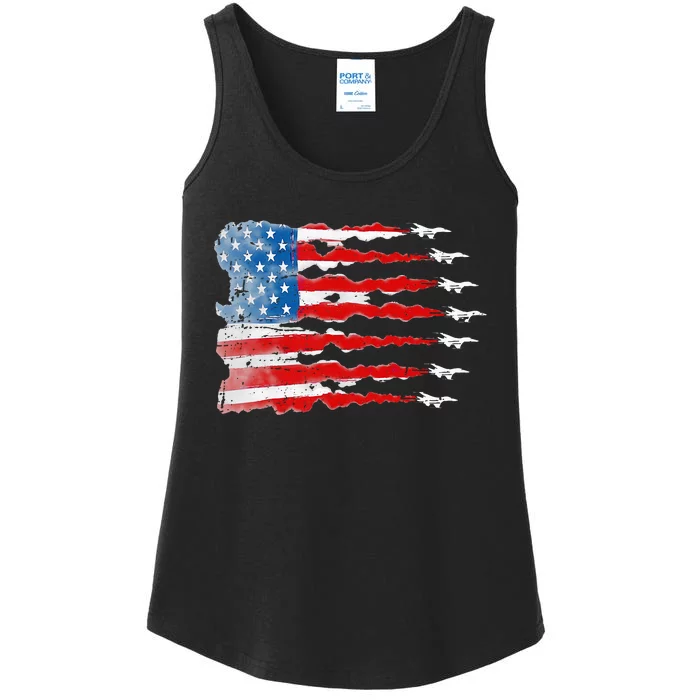 Patriotic Jet Red White Blue Usa Flag Ladies Essential Tank