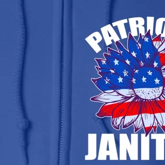 Patriotic Janitor Sunflower Retro Job America Flag Cute Gift Full Zip Hoodie