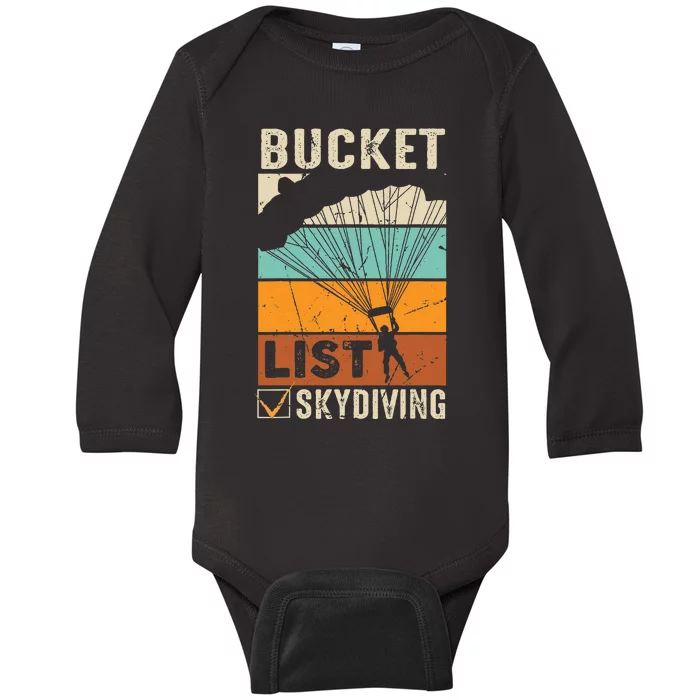 Parachute Jump Skydiver Instructor Bucket Lists Skydiving Baby Long Sleeve Bodysuit