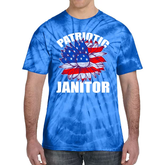 Patriotic Janitor Sunflower Retro Job America Flag Gift Tie-Dye T-Shirt