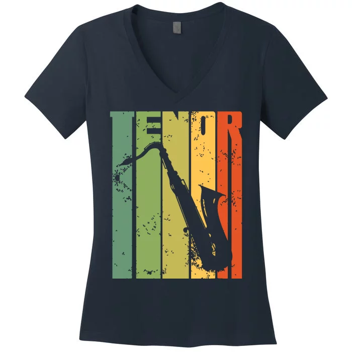 Perfect Jazz Tenor Saxophone Cool Brass Sax Musician Women's V-Neck T-Shirt