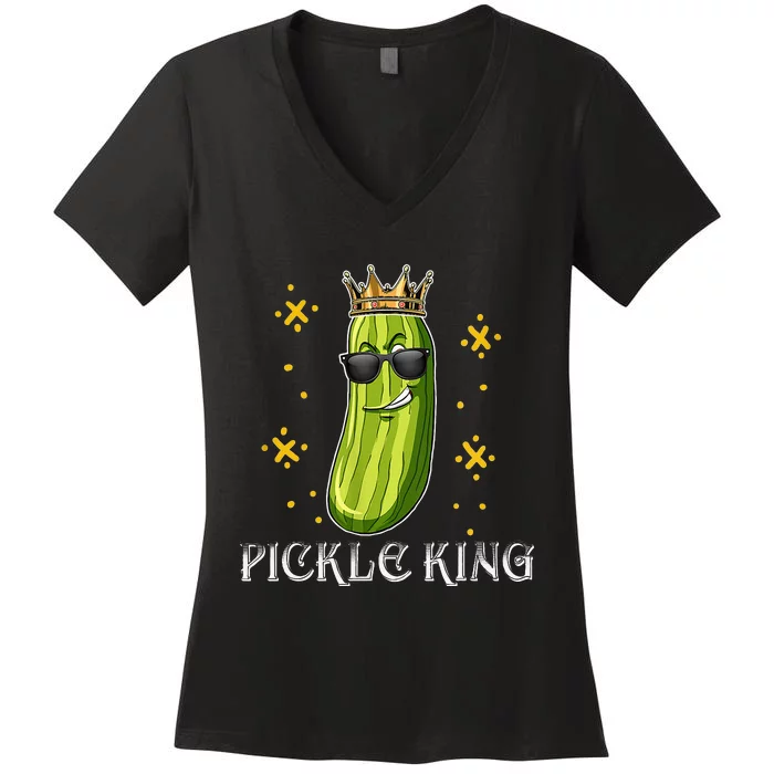 Pickle King Vegan Funny Cucumber Vegetable Pickles Lover Women's V-Neck T-Shirt