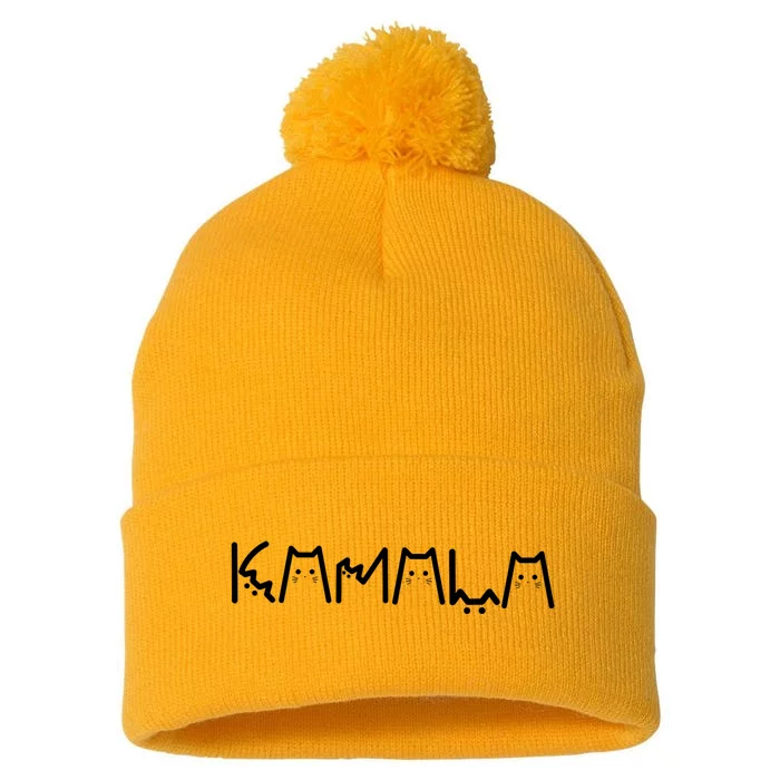 President Kamala 2024 Kamala Cat Letter Font Design Pom Pom 12in Knit Beanie