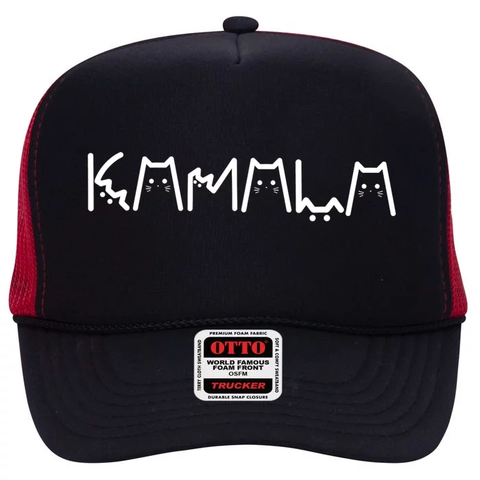 President Kamala 2024 Kamala Cat Letter Font Design High Crown Mesh Trucker Hat