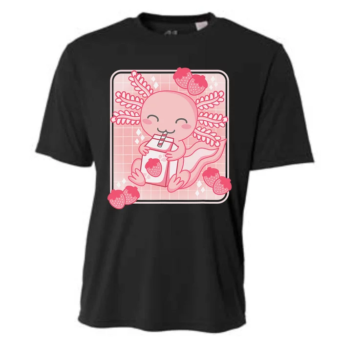 Pink Kawaii Aesthetic Axolotl Japanese Strawberry Milk Anime Cooling Performance Crew T-Shirt