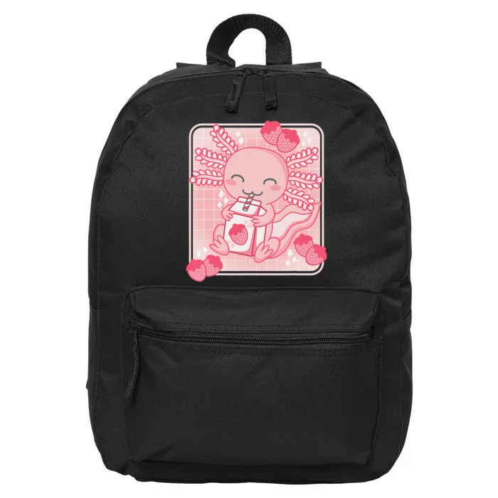 Pink Kawaii Aesthetic Axolotl Japanese Strawberry Milk Anime 16 in Basic Backpack