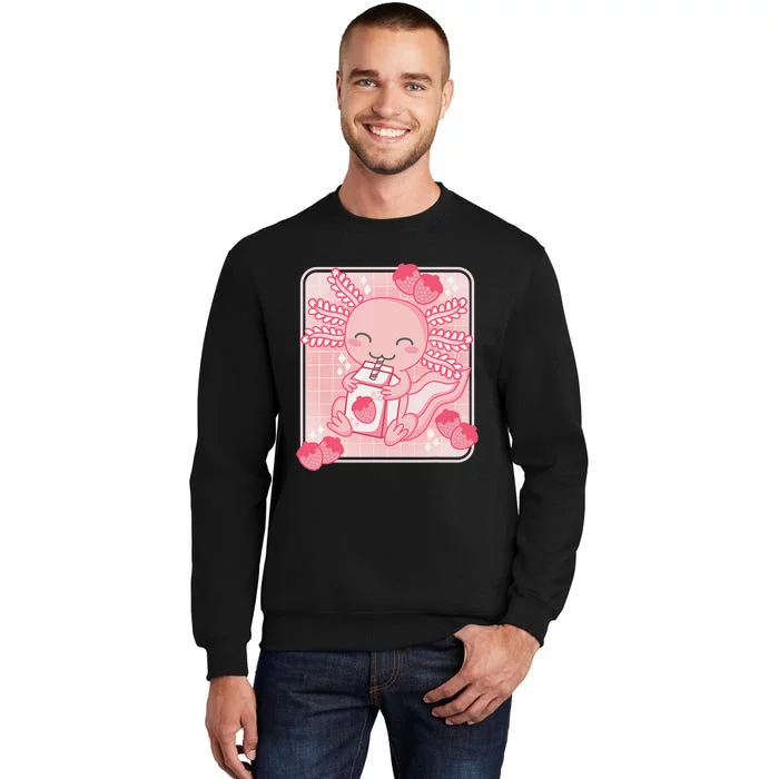 Pink Kawaii Aesthetic Axolotl Japanese Strawberry Milk Anime Tall Sweatshirt