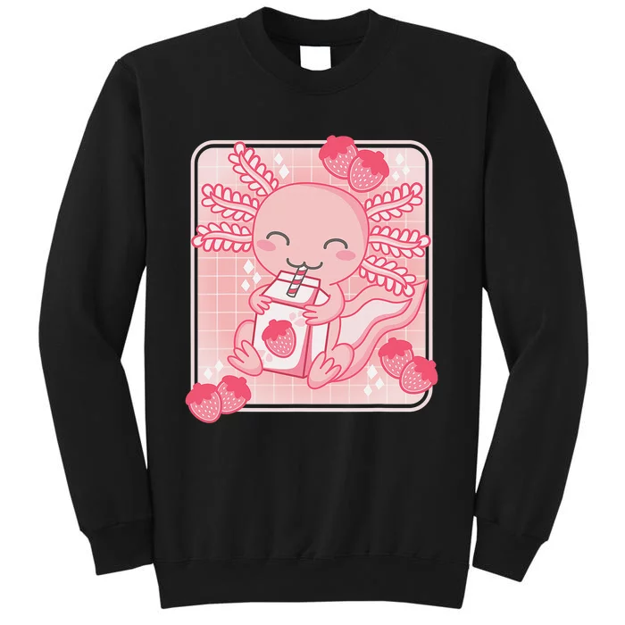 Pink Kawaii Aesthetic Axolotl Japanese Strawberry Milk Anime Tall Sweatshirt