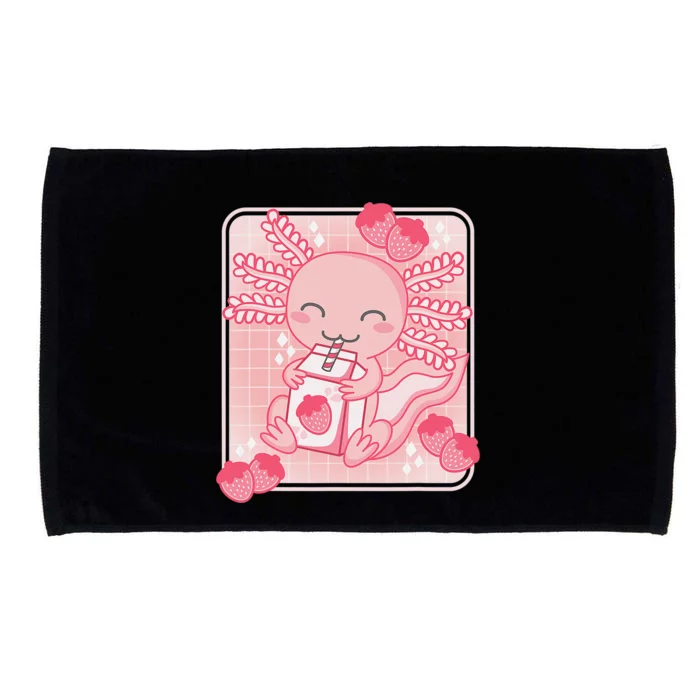 Pink Kawaii Aesthetic Axolotl Japanese Strawberry Milk Anime Microfiber Hand Towel