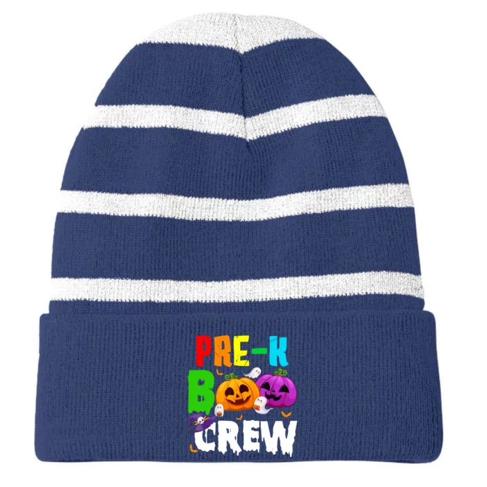 Pre K Boo Crew Funny Halloween Costume Teachers Striped Beanie with Solid Band