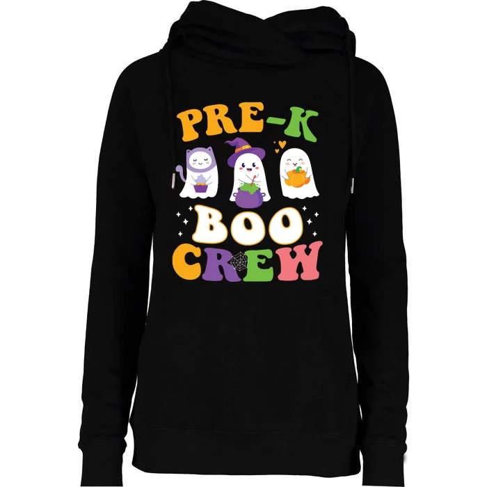 Pre K Boo Crew Cute Ghost Halloween Teacher Student Kids Womens Funnel Neck Pullover Hood