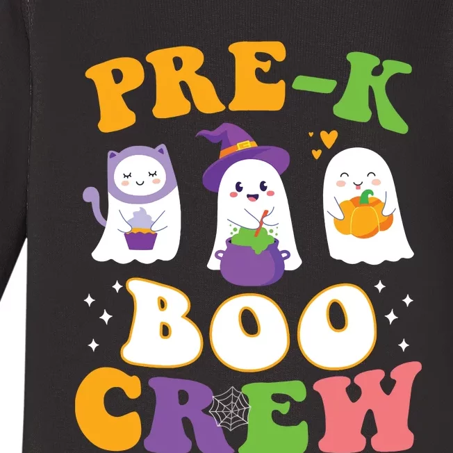 Pre K Boo Crew Cute Ghost Halloween Teacher Student Kids Baby Long Sleeve Bodysuit