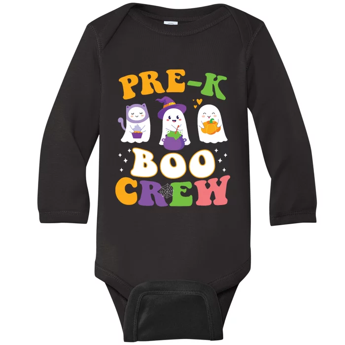 Pre K Boo Crew Cute Ghost Halloween Teacher Student Kids Baby Long Sleeve Bodysuit