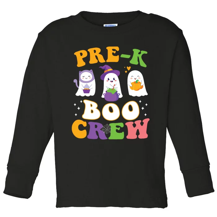 Pre K Boo Crew Cute Ghost Halloween Teacher Student Kids Toddler Long Sleeve Shirt