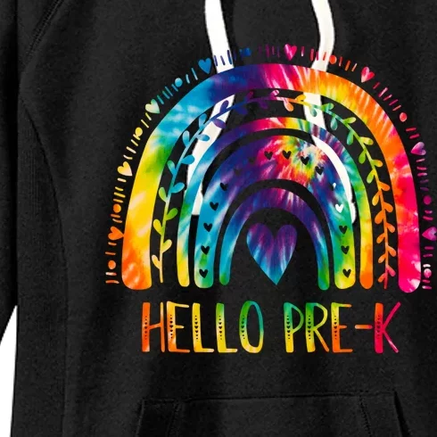 Pre K Back To School Hello Kindergarten Tie Dye Rainbow Gift Women's Fleece Hoodie