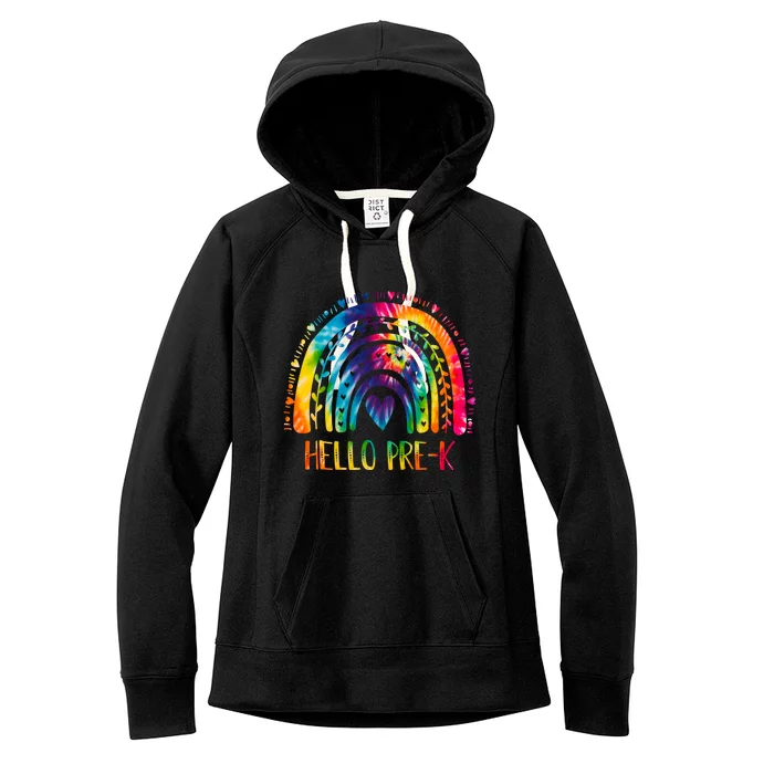 Pre K Back To School Hello Kindergarten Tie Dye Rainbow Gift Women's Fleece Hoodie