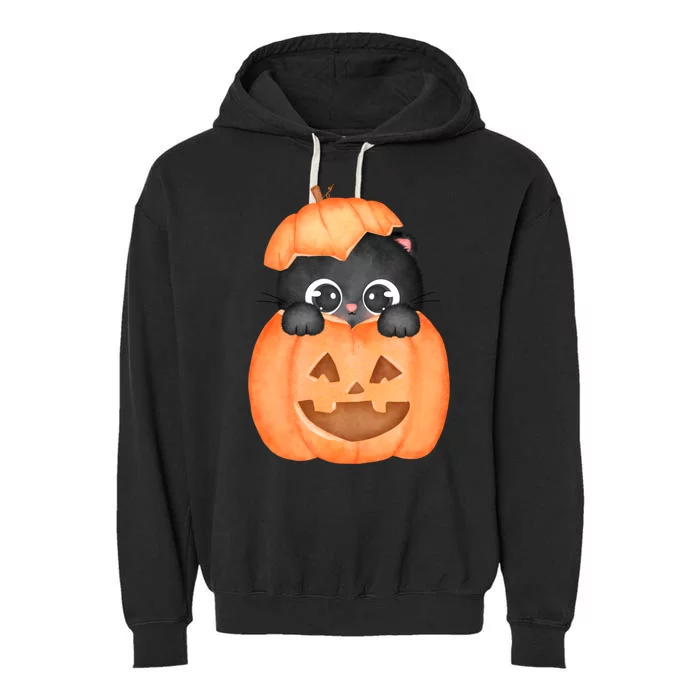 Pumpkin Kitty Cute Halloween Garment-Dyed Fleece Hoodie