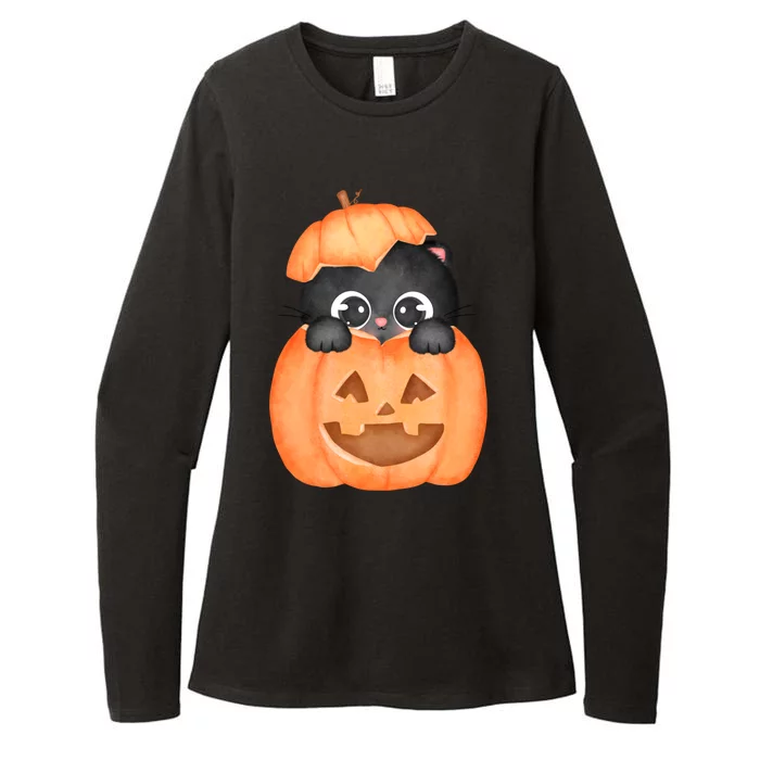 Pumpkin Kitty Cute Halloween Womens CVC Long Sleeve Shirt