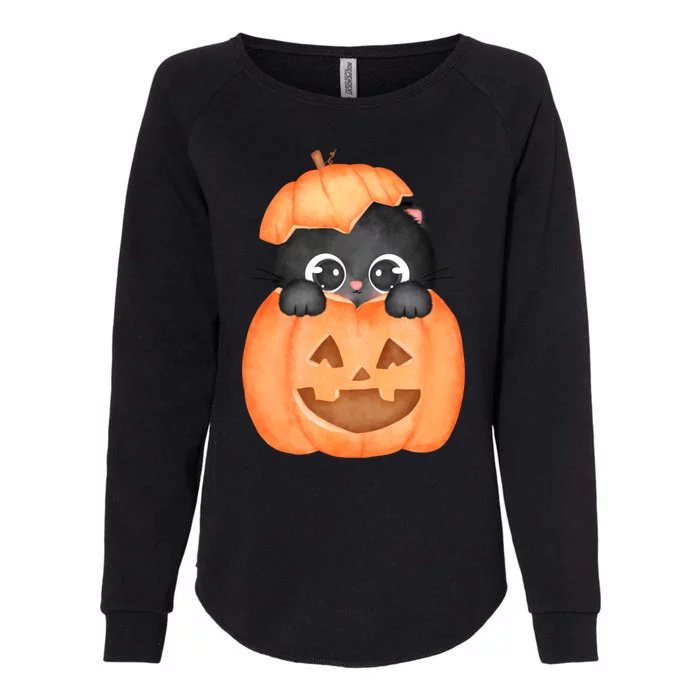 Pumpkin Kitty Cute Halloween Womens California Wash Sweatshirt