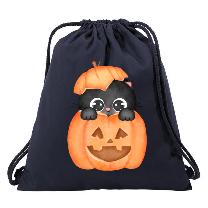 Pumpkin Kitty Cute Halloween Drawstring Bag