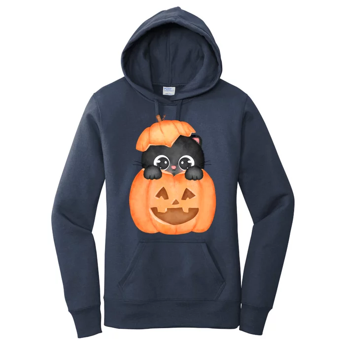 Pumpkin Kitty Cute Halloween Women's Pullover Hoodie