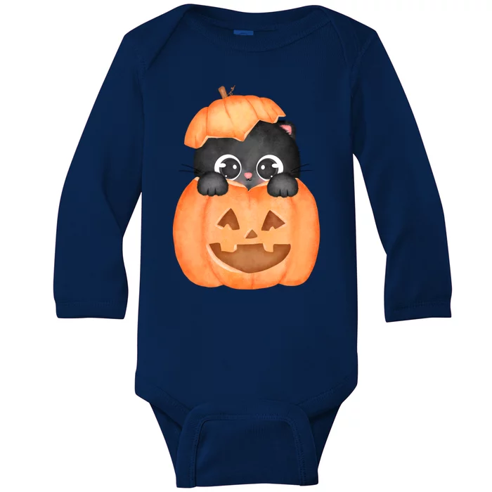 Pumpkin Kitty Cute Halloween Baby Long Sleeve Bodysuit