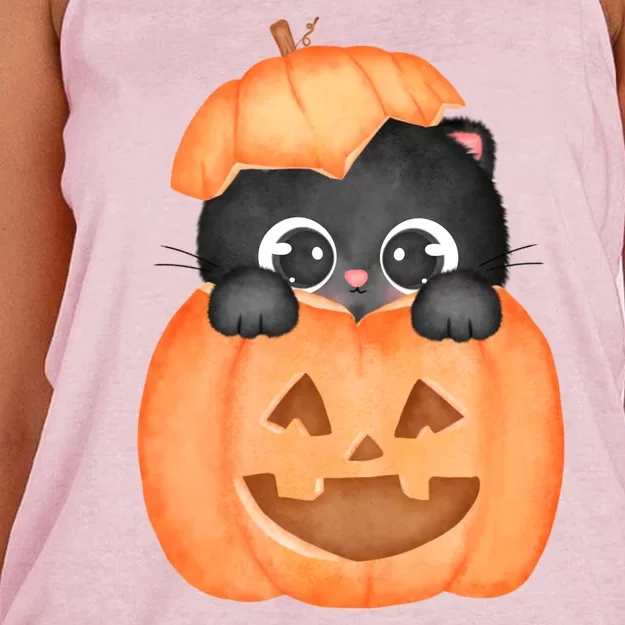 Pumpkin Kitty Cute Halloween Women's Knotted Racerback Tank