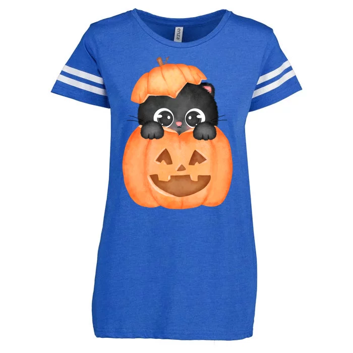 Pumpkin Kitty Cute Halloween Enza Ladies Jersey Football T-Shirt