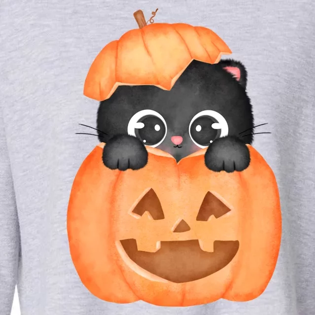 Pumpkin Kitty Cute Halloween Cropped Pullover Crew