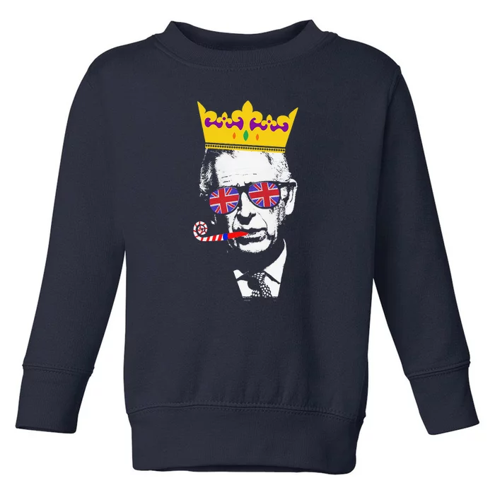 Party King Coronation King Charles Union Jack & Crown Toddler Sweatshirt