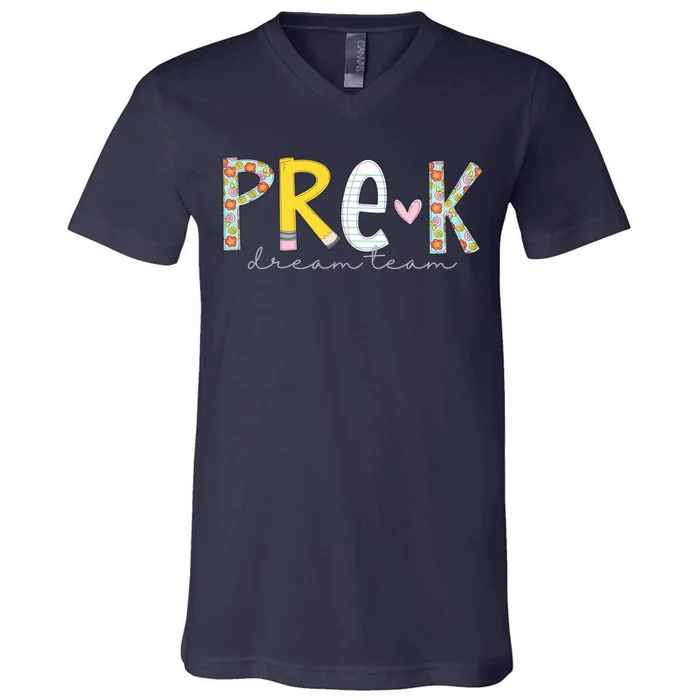 Pre K Dream Team First Day Of School V-Neck T-Shirt