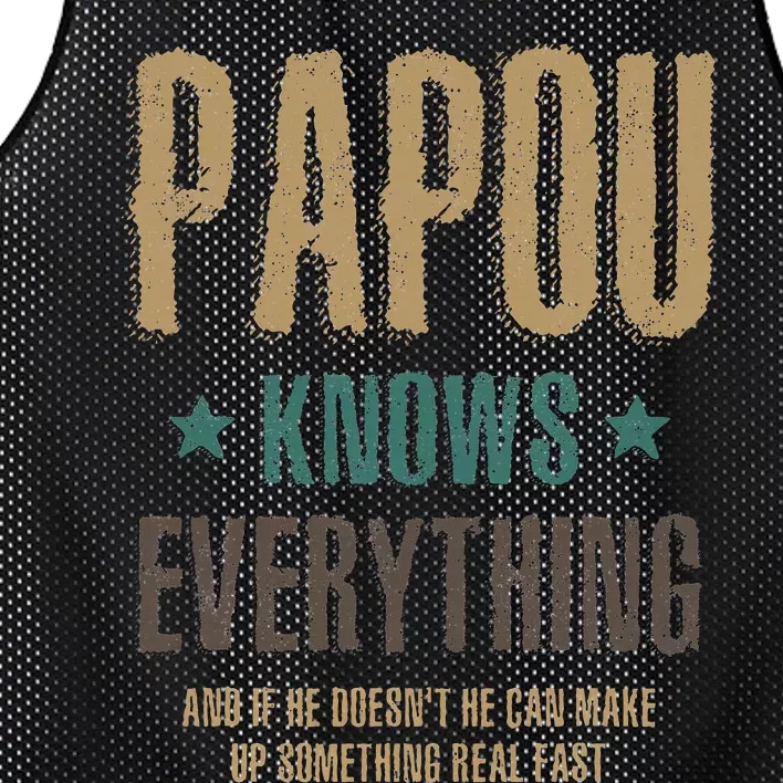 Papou Knows Everything Fathers Day Gift Mesh Reversible Basketball Jersey Tank