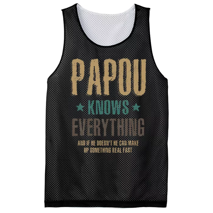 Papou Knows Everything Fathers Day Gift Mesh Reversible Basketball Jersey Tank