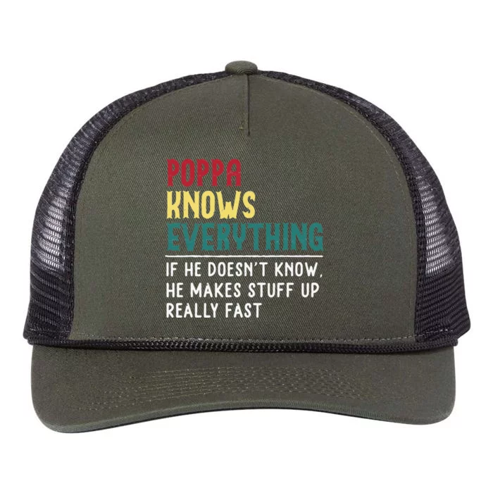 Poppa Know Everything Funny Father Day Gift Poppa Grandpa Retro Rope Trucker Hat Cap