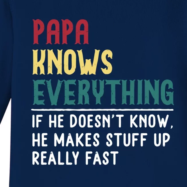 Papa Know Everything Funny Father's Day Gift For Grandpa Dad Gift Baby Long Sleeve Bodysuit