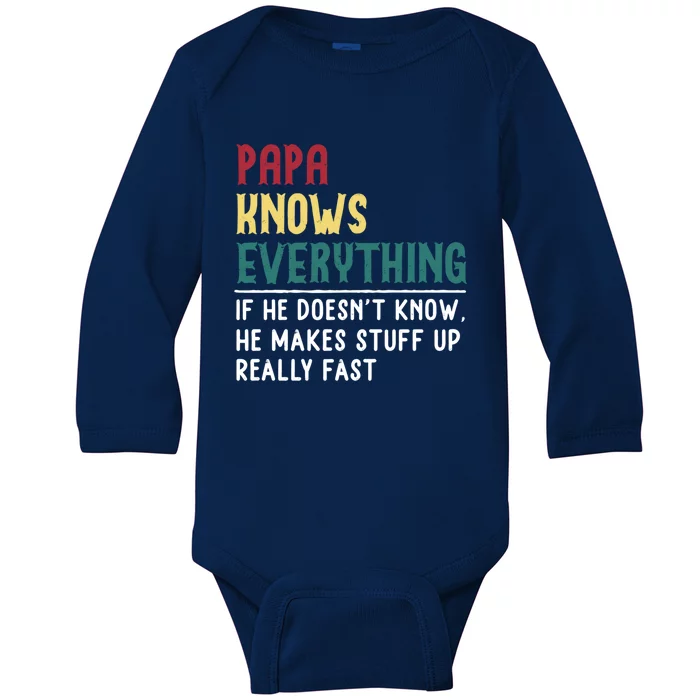 Papa Know Everything Funny Father's Day Gift For Grandpa Dad Gift Baby Long Sleeve Bodysuit